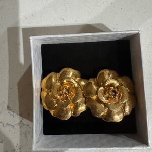 Chanel Camelia Flower Clip on Earrings  Elegant Gold Flower